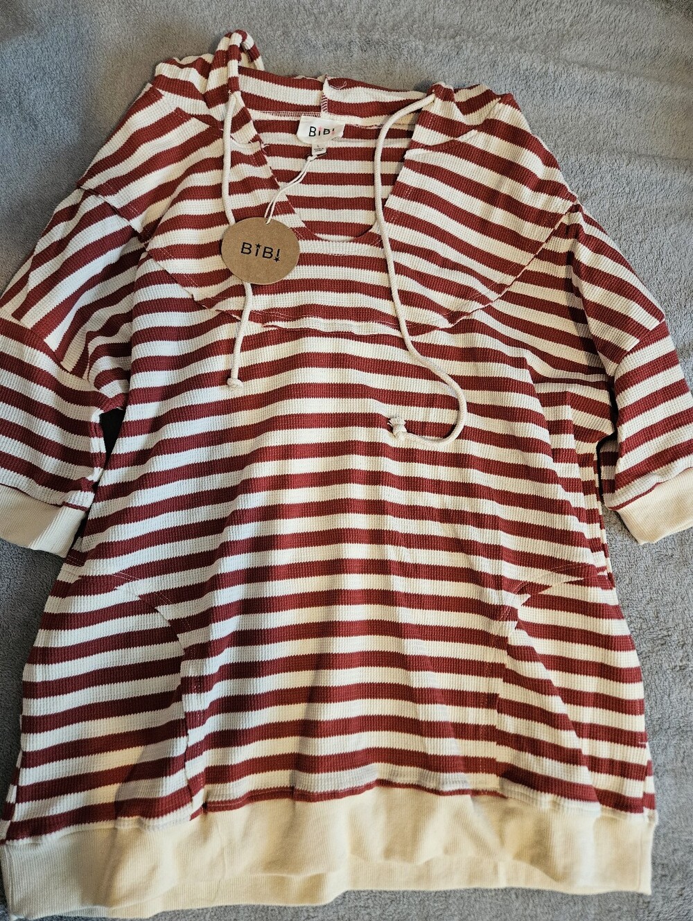 BiBi Red Orange and White Striped Hooded Pullover